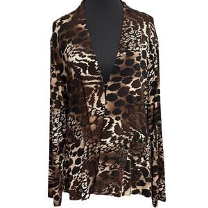 Chico's Travelers Women's Sz 1 US 8 M Slinky Peplum Jacket Brown Animal Print